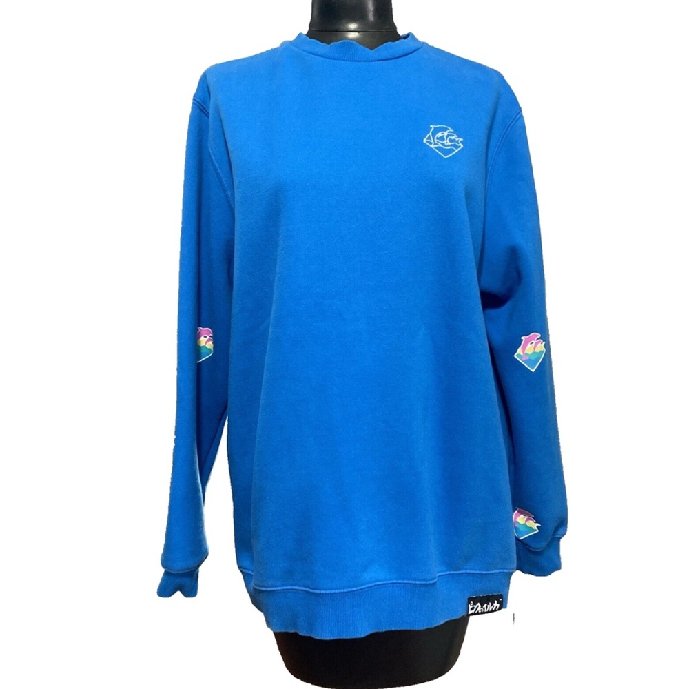 PINK DOLPHIN Women's Turquoise Pullover Sweatshirt Colorful Sleeve Design Size M